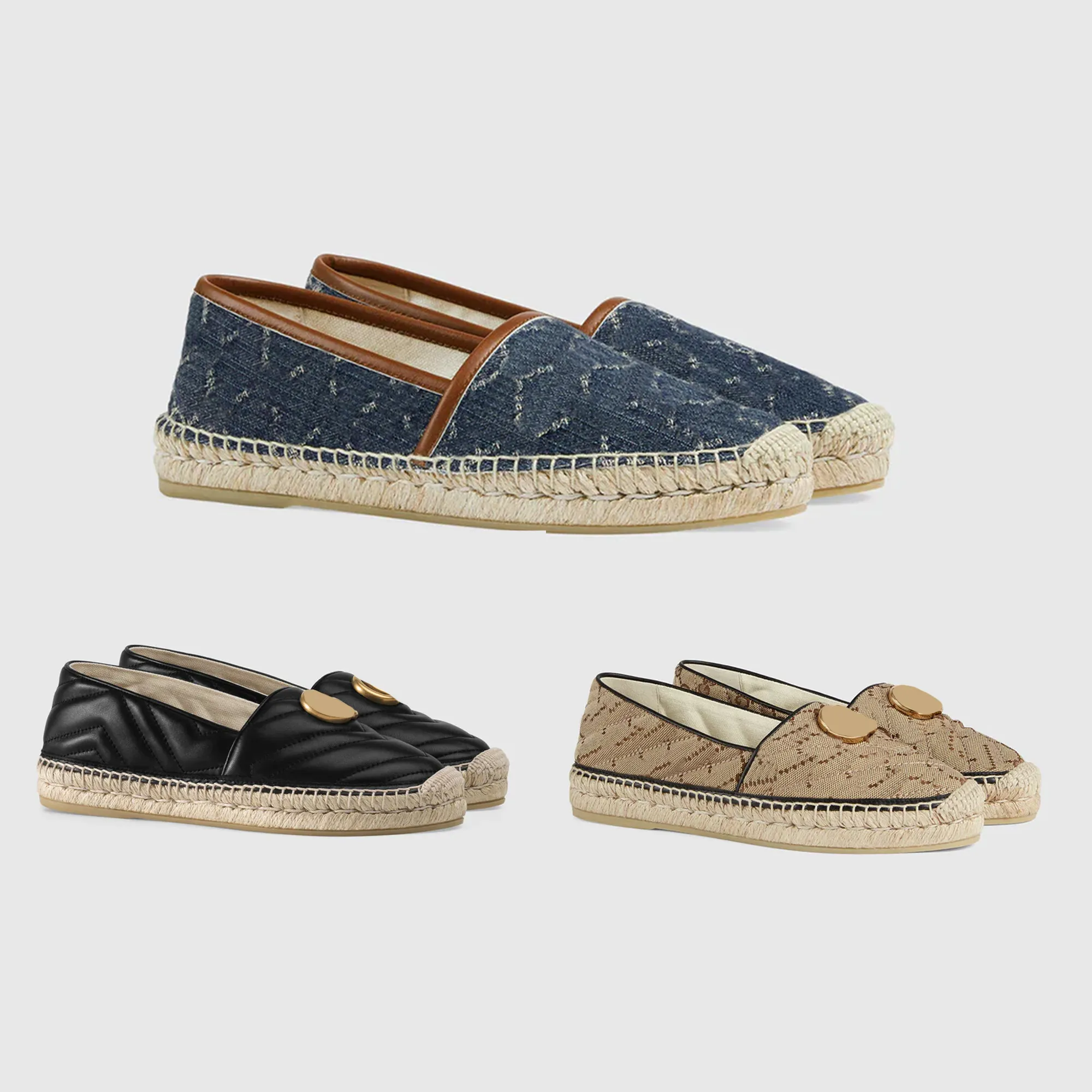 Jacquard Espadrille Designer Flat Shoes Leather Lederen Espadrilles Loafers Canvas Fashion Lady Girls Zomer Witte kalfsleer Casual schoenen met logo-maat 35-40