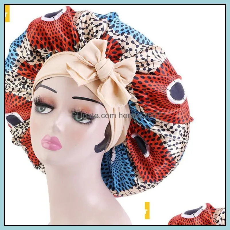 Women`s Extra Large Hair Cap For Sleeping New African Elastic Artificial Silk Printed Satin Round Hat Chemo Bonnet Night Turban