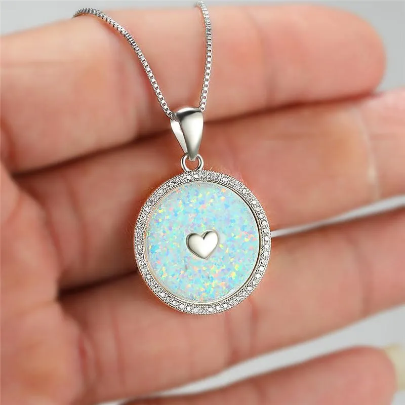 Pendant Necklaces Luxury Women Round Opal Necklace Rose Gold Silver Color Chain For Dainty Crystal Heart Wedding NecklacePendant