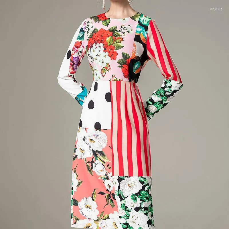 Frühling Stil Böhmischen Druck Streifen Punkte Langarm Schlank Temperament Elegante Kleid Hohe Qualität Damen Kleidung Casual Kleider