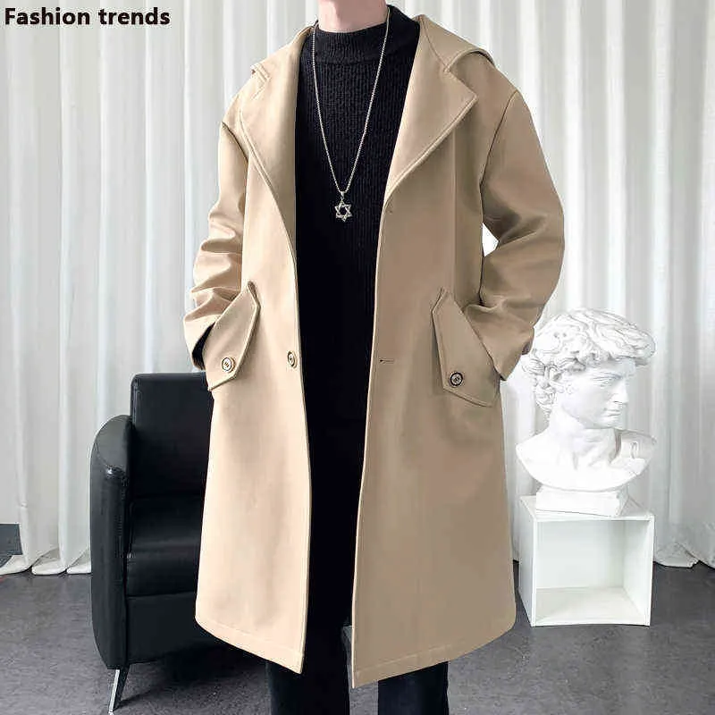 NIEUWE LEVER MEN Trench Fashion England Style Long Trench Coats Heren Casual Outerwear Jackets Windjacket Brand Men Clothing 2022 L220725