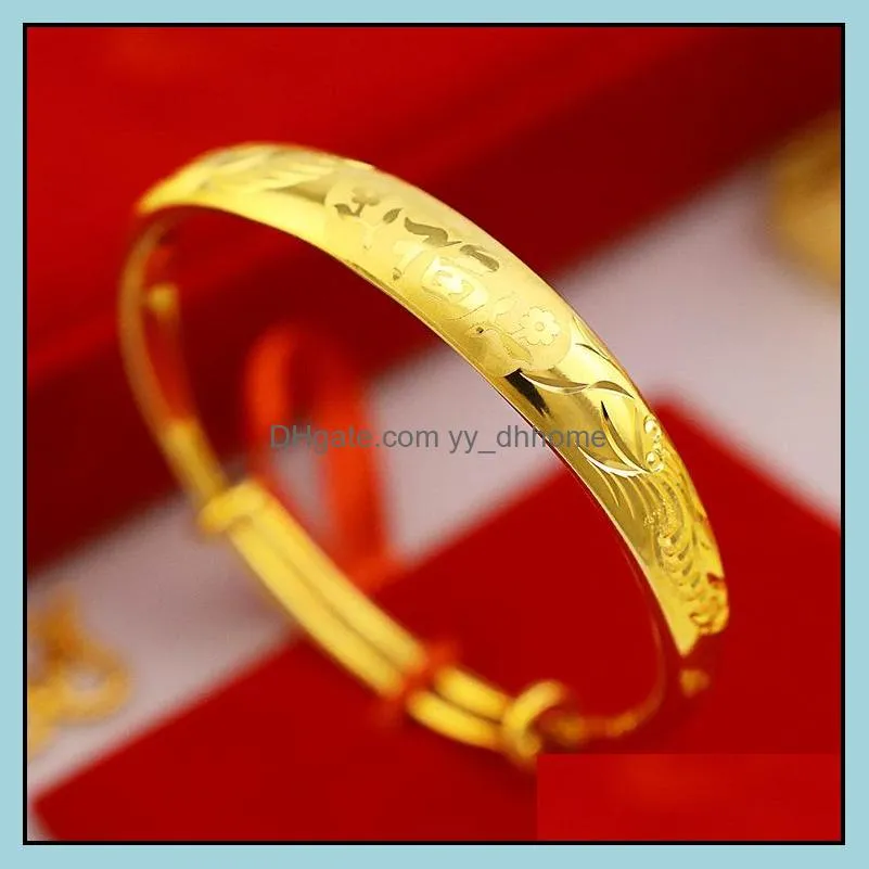 10mm 24KT Gold Bracelet Bangles Fashion Women Girl Birthday Wedding Gift Simple Push-pull