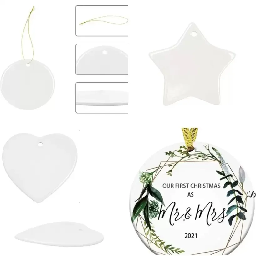 3-inch Sublimation Blank White Chirstmas Engaged Customized Ornament Round Heart Circle Star Shape Hangtag sxa11