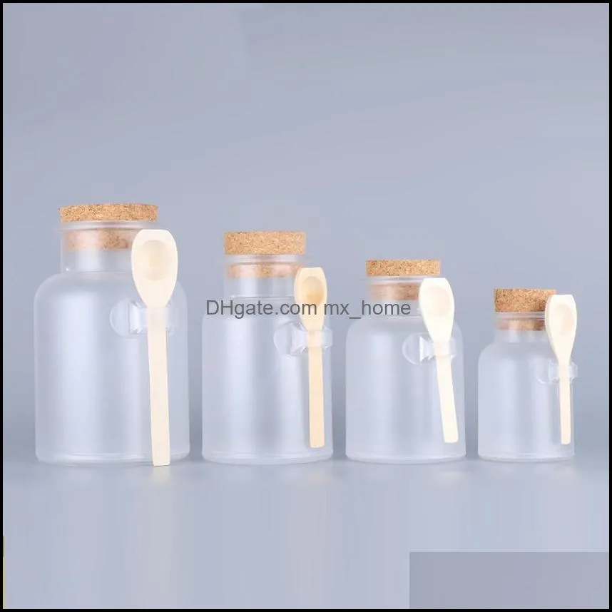 Frosted Plastic Cosmetic Bottles Containers with Cork Cap and Spoon Bath Salt Mask Powder Cream Packing Bottles Makeup Storage Jars