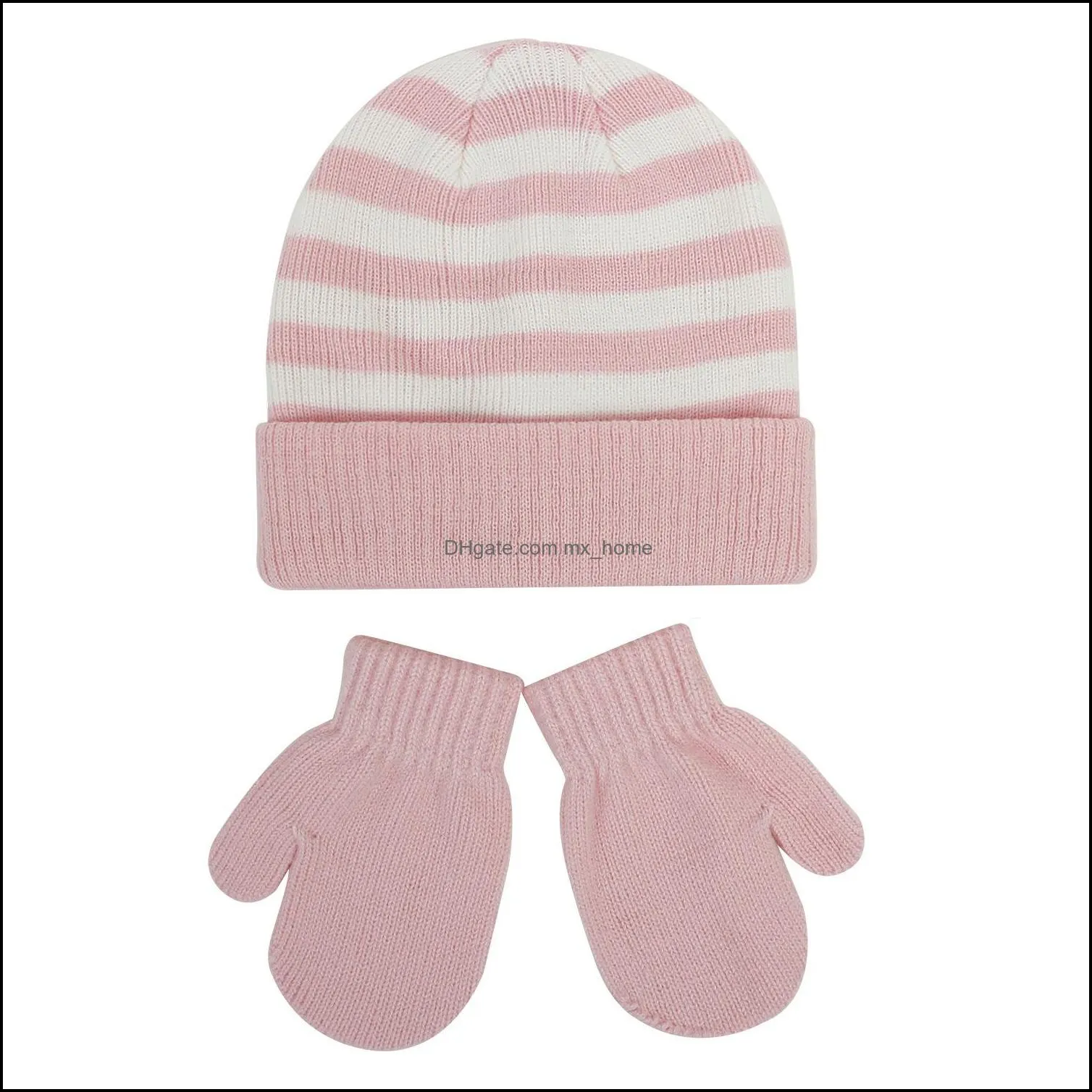 12 colors newborn stripe hat gloves set baby crochet knit hats infant skull caps mitten sets soft cotton autumn winter warm cap accessories