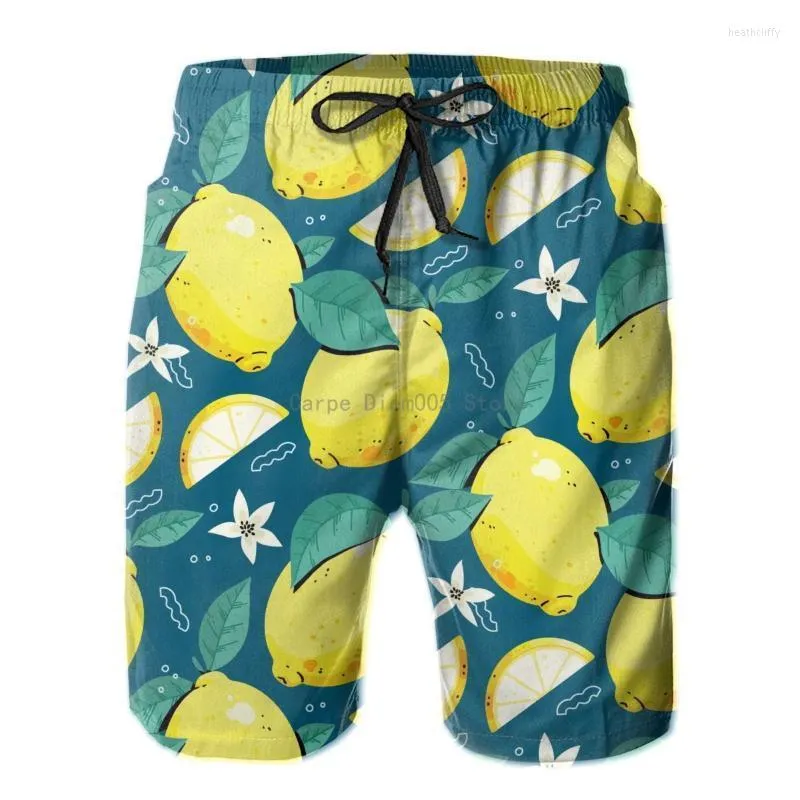 Pantaloncini da uomo Costumi da bagno da uomo Costume da bagno Pantaloncini da bagno con stampa estiva al limone Costumi da bagno da spiaggia Costumi da bagno da corsa Sport da surf Pantaloncini da surf Uomo Heat22