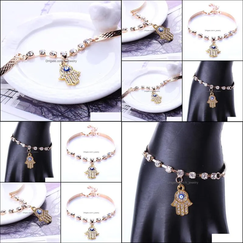 charm bracelets bangles for women rhinestone evil eye hamsa hand jewelry bangle bracelet hjewelry