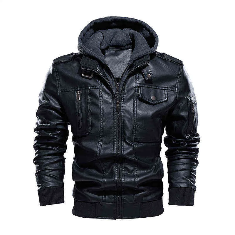 Giacca da uomo in pelle moto nera Casual finta Pu oversize con cappuccio s Ragazzi Zip Up Biker Giacca a vento Xxxl L220725