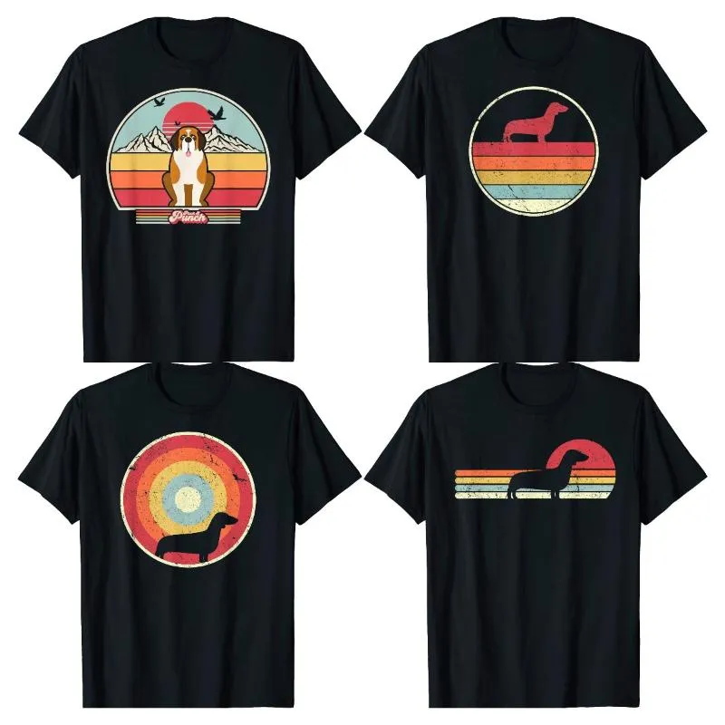 القمصان للرجال Dachshund Retro Vintage Style 60s 70s الرجال هدايا هدايا الكلاب قمة مخصصة لأولاد القطن قمم T Shirt عادي عادي