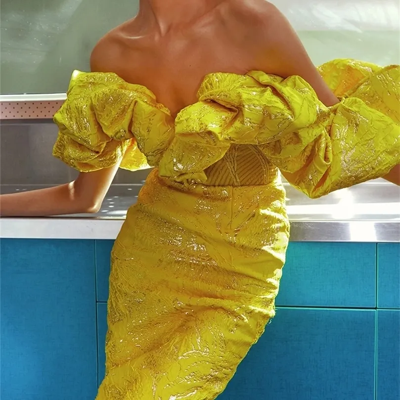 ثوب الحفلات المترابط للسيدات أصفر الجسم فستان أنيقة مثيرة ميدي في المساء فستان الجودة عالي الجودة الزي الصيفي 220629