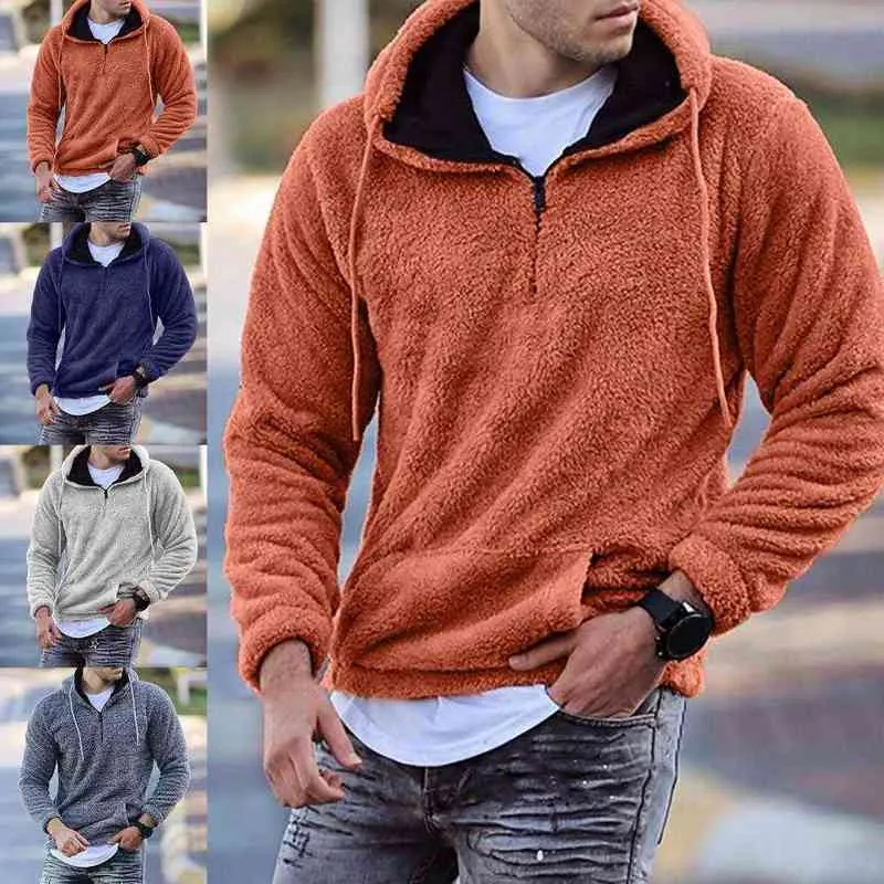 Herfst Hooded sweatshirts Men Hoodies Dikke pluizige fleece hoodies Men Hermische pluche pullover tops Sudaderas L220704