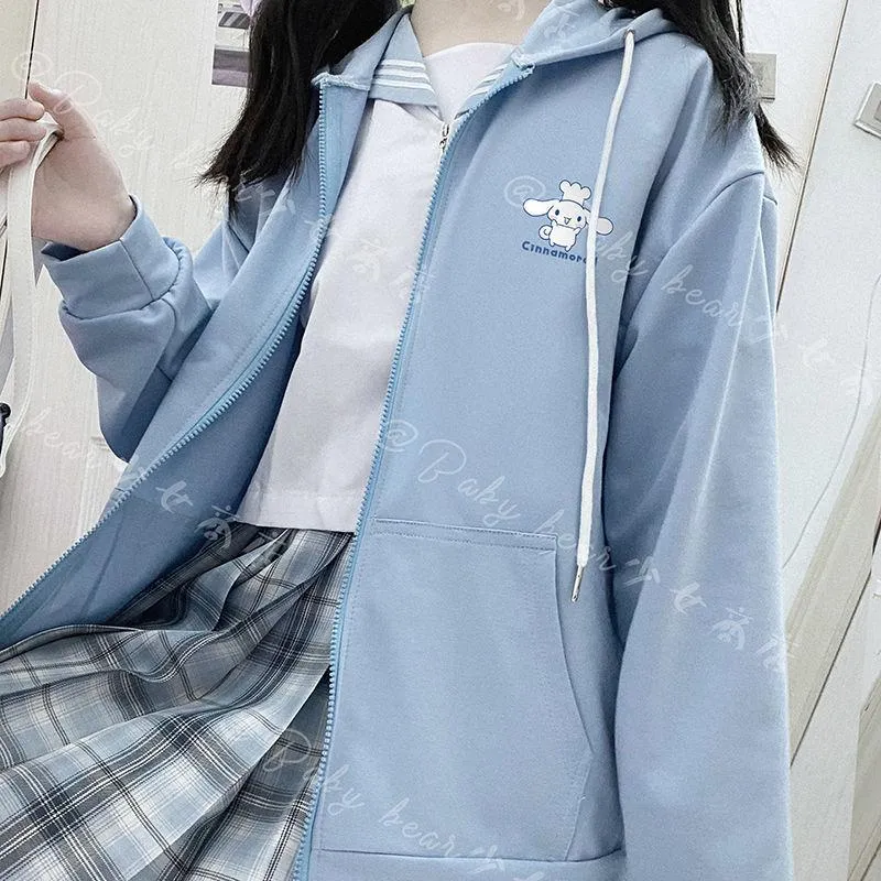 Women's Hoodies & Sweatshirts Y2k Anime Print Women Oversized Cute Plus Velvet Sweatshirt Grils Winter Harajuku Kawaii Fashion Zip Up Hoodie