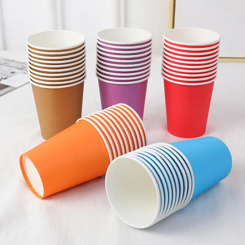 1000x250ml / 9oz Renk Tek Kullanımlık Bardak El Yapımı Kağıt Bardaklar Anaokulu DIY El Yapımı Malzemeler Ev Kahve Fincanı Mutfak Aksesuarları