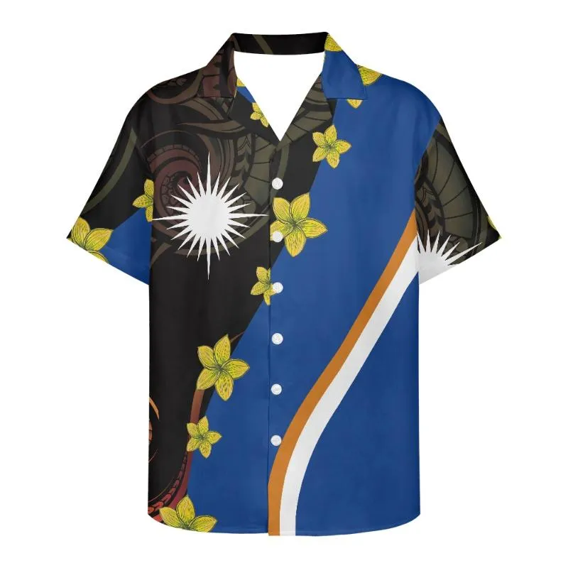 Chemises décontractées pour hommes Chemises de cou à manches en V courte Polynésie Tribe traditionnelle Frangipani Printmen's Summer 2022 Logo Printing Clothingme