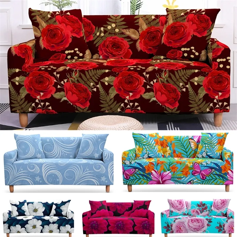 Rozciągająca sofa pokrywa 3D cyfrowe kwiaty kanapy elastyczne rogu 2 3 Seaters for Living Room Office Dekoracja l Kształt 220615