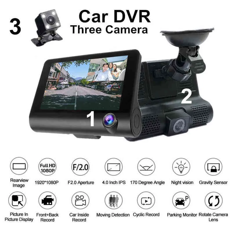 Hd P Double Lentille Voiture Dvr Caméra Pouce Avec Rétroviseur Caméra Enregistreur Vidéo Enregistreur De Voiture G Capteurs Vision Nocturne J220601