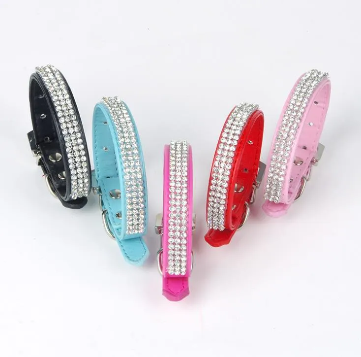 Bling Rhinestone PU Leather Adjustable Bow Tie Bell Collar Necktie Puppy Kitten Dog Cat Pet Collar