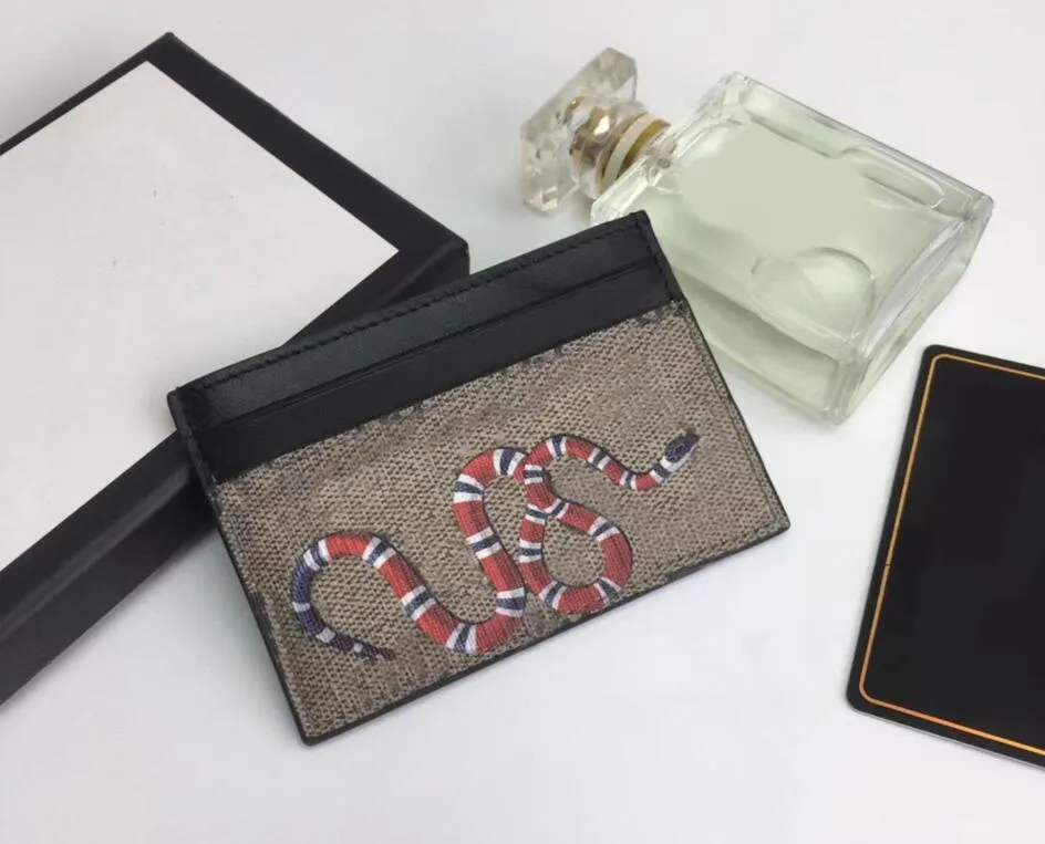 Hurtownia mody etui na karty kredytowe damski Mini portfel wężowy wysokiej jakości prawdziwej skóry męskie projektant Pure Color etui na karty portfele z pudełkiem