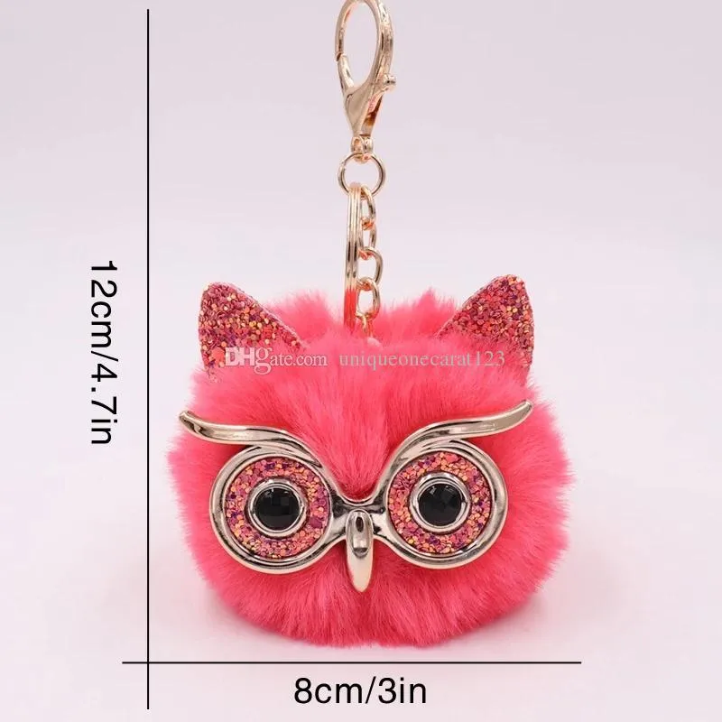 Owl Ear Bag Car Pendant Ball Keychain Charm Fluffy Pompom Key Chain Animal Glasses Handbag Key Chains Fashion Accesories