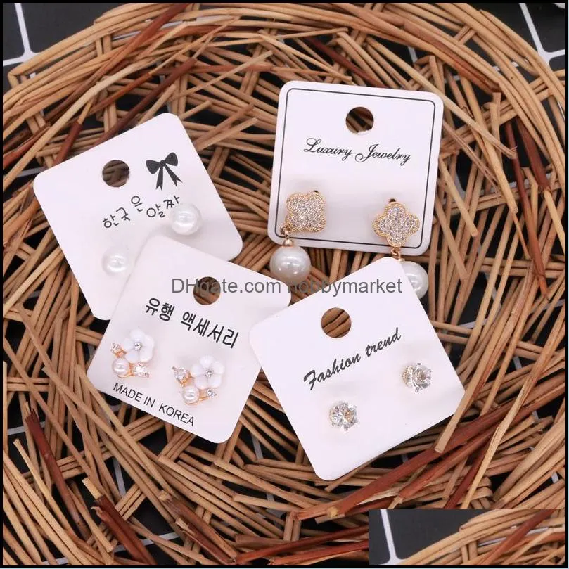 100pcs/lot 4x4cm White Color Paper Different Design Colorful Earrings/Ear Stud Card Jewelry Display Hang Tag Label Printing