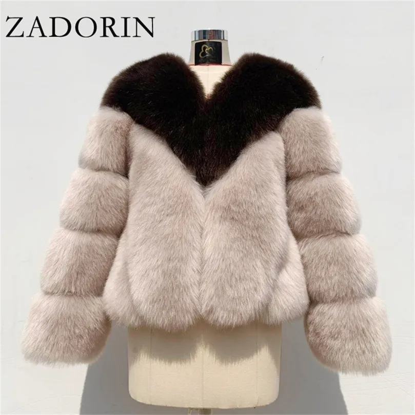 Zadorin invierno cálido mujeres peludas suave abrigo de piel sintética harajuku vintage manga larga más tamaño chaqueta de piel mullida streetwear 201214