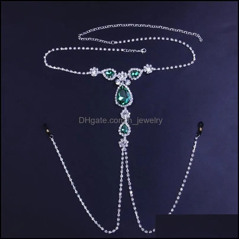 luxury green rhinestone non piercing jewelry for women sexy adult body nipple chain necklace 1874 t2