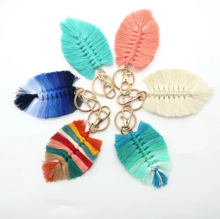 Party Favor Bohemian Tassel Keychain Pendant Creative Leaf Shape Hand Woven Keychains Luggage Decoration Key Chain Party Gift Keyring SN4889