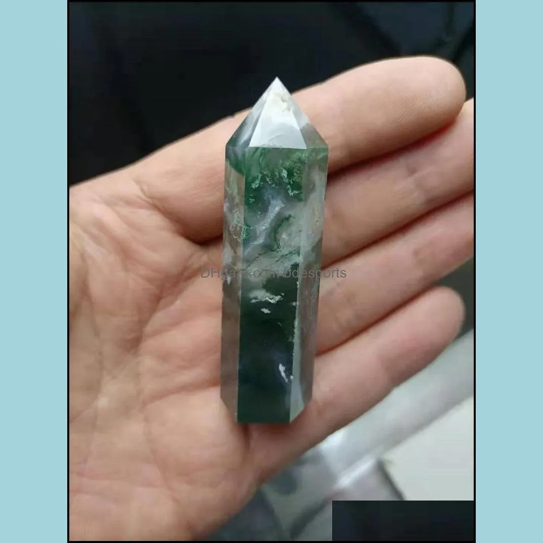 Natural waterweed agate arts home decoration healing crystal rough polished hexagonal prism minerals energy quartz pillar