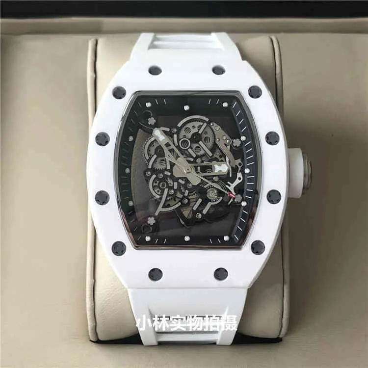 uxury watch Date Luxury Mens Mechanical Watch Barrel Type Richa Milles Carbon Fiber Automatic White Ceramic Personality Large Dial Swiss Movement Wristwatches