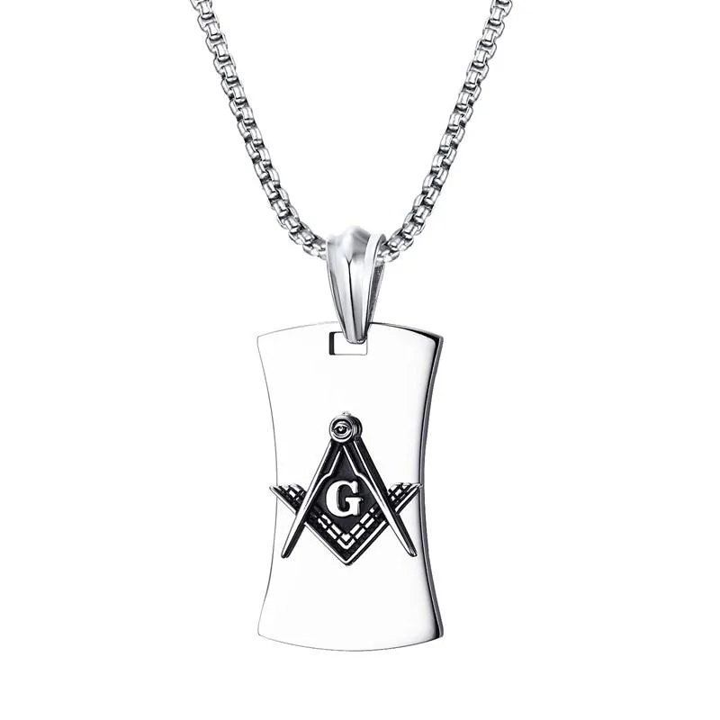 Hanger kettingen Mens Masonic Mason Symbool Compass Hond Tag ketting voor mannelijke vintage mode roestvrijstalen colares sieraden