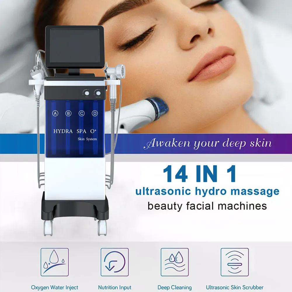 Apparecchiatura di bellezza multifunzionale 14 in 1 Hydra Oxygen Microdermabrasion Dermabrtasion Aqua Diamond Peel Jet Whitening Skin Tightening Rejuvenation Machine