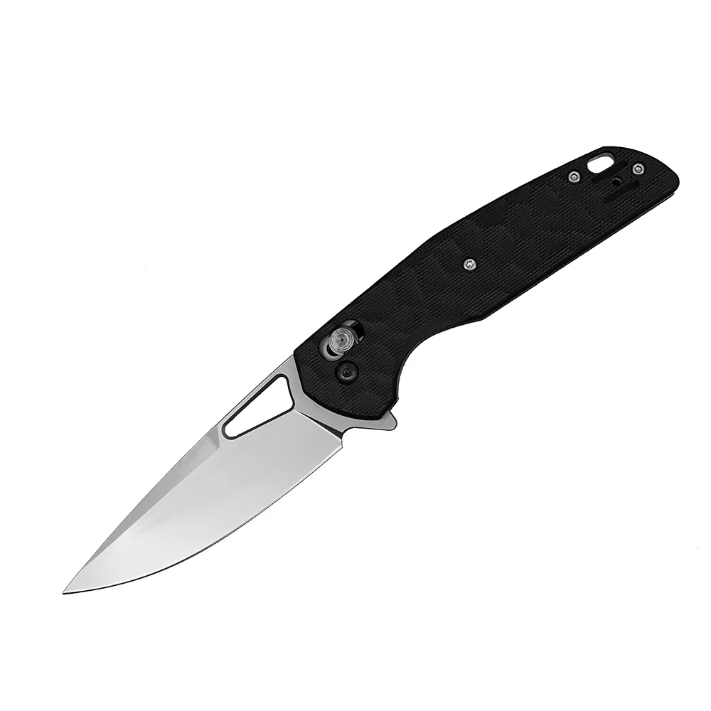 R5317 Flipper Folding Knife D2 Titanium Coating Drop Point Blade G-10 With Stainless Steel Sheet Handle Ball Bearing Fast Open Pocket Knives With Nylon Bag