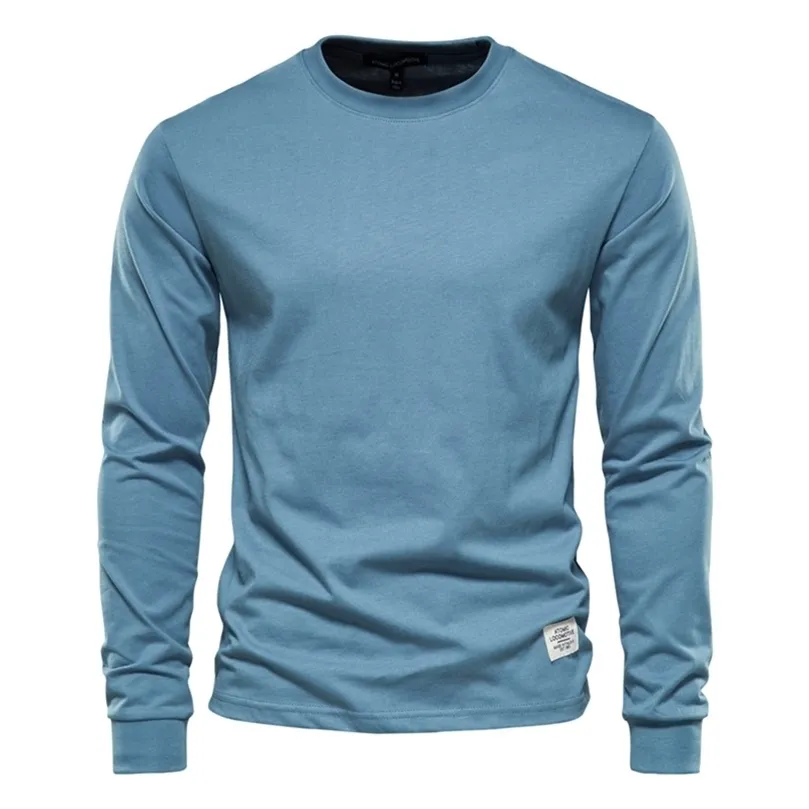 Aiopeson Solid Färg Bomull T-shirt Män Casual O-Neck Långärmad Mäns Tshirts Vår Höst Högkvalitativ Grundläggande T-shirt Man 220325