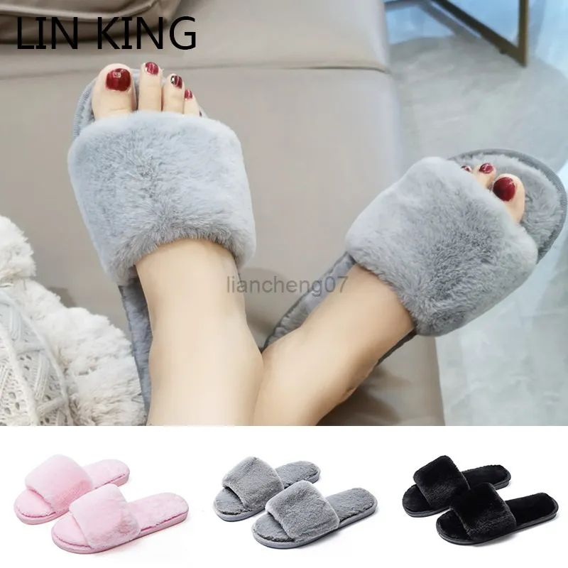 LIN KING Women Winter Home Slippers Warm Fluffy Plush Indoor Shoes Socofy Soft Cotton Shoes Lightweight Woman Slides House Shoes G220816