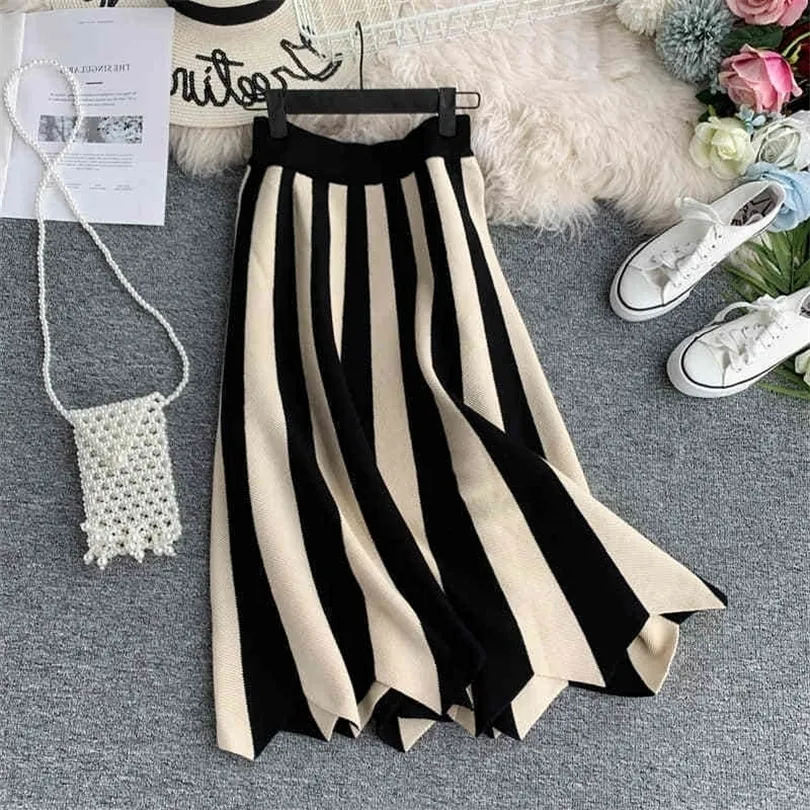 Nowy nadejść czarne białe paski panie spódnice europejski hepburn w stylu vintage spódnica elegancka spódnica midi spódniczka T200324