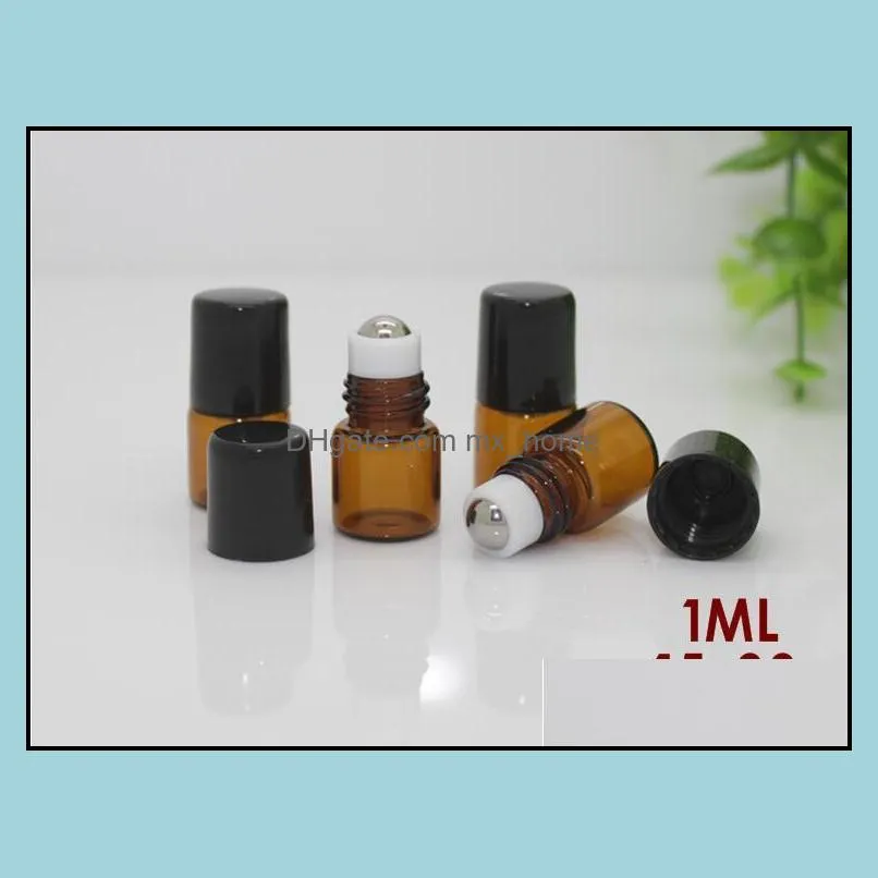 1 2 3 5 10ML  Oil Glass Roller Bottles Mini Tiny Refillable Empty Aromatherapy Perfume Liquid Amber Glass Roll On Bottle Vials Metal