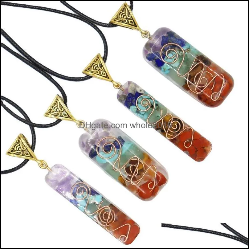 retro reiki healing colorful chips stone natural chakra orgone energy pendant necklace pendulum amulet orgonite crystal chakra