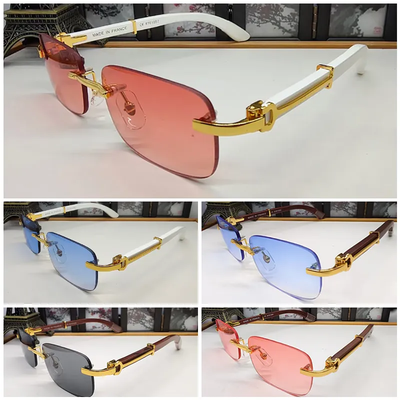 Designer sunglasses new frameless square metal frame wooden leg material eyeglasses men and women business casual spring hinge small frame 18 color optical glasses