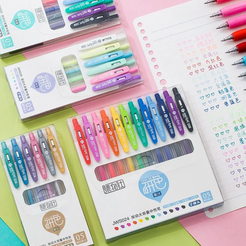 Gelpennor 6/12st Jelly Color Set Trevligt Juice Ink Pen Ballpoint 0,5 mm Markerfoder för att skriva Paint Drawing Diary School A6010