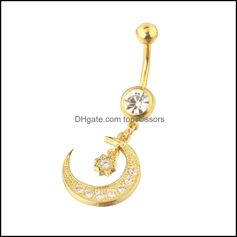 dangle moon star belly barbells women body jewelry cubi zirconia navel rings for salon and piercing supplies