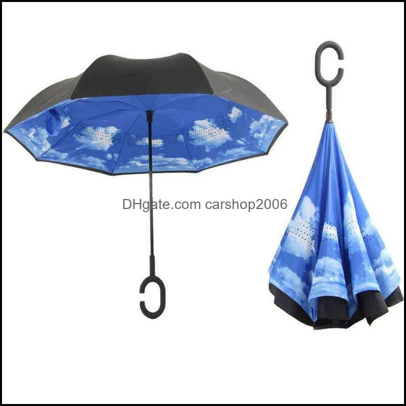 folding design double layer inverted umbrella self stand rain reverse car umbrellas parasol windproof raining drop customization logo