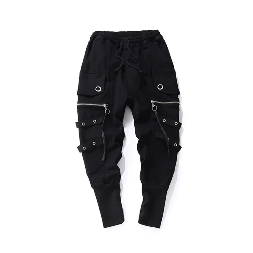 Fashion Drawstring High Quality Joggers Black Sweatpants Ribbon Hip Hop Men Streetwear Casual Trousers Cross-Pants 201128