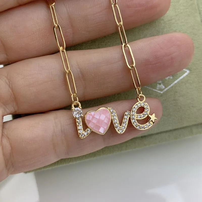 Hänge halsband rosa skalhjärta zirkon jag älskar dig halsband för kvinnor 2022 mode halsband kvinnlig gåva juvelrypendant