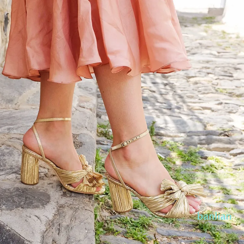 جودة فاخرة مفتوحة زقزقة القوس Bowknot High Heel Sandals Party Bress Wedding Summer Shoes 2022