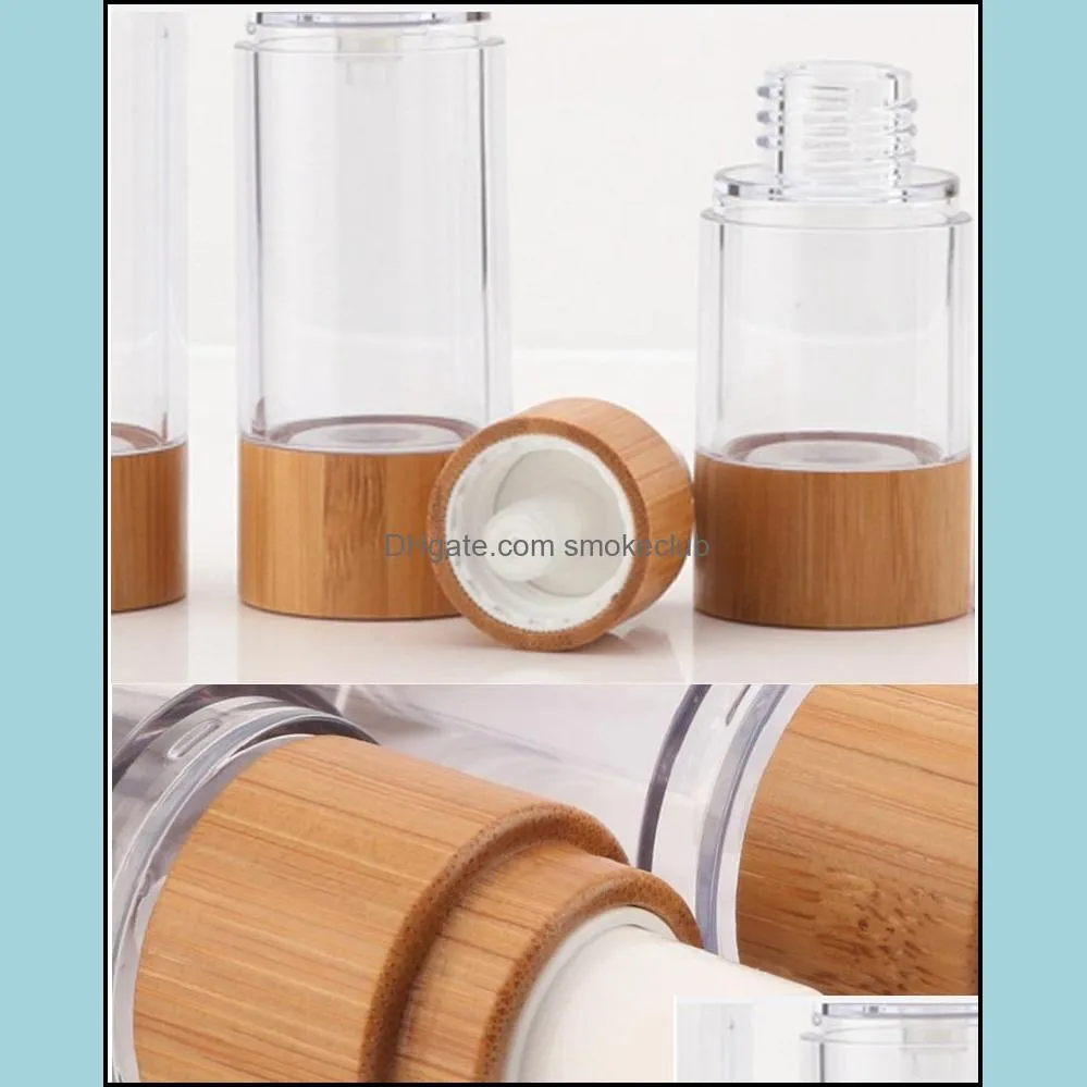 15ML30ML50ML natural Bamboo AS Airless Bottle Cosmetics Transparent pump head Travel Carrying cosmetic toner lotion bottles