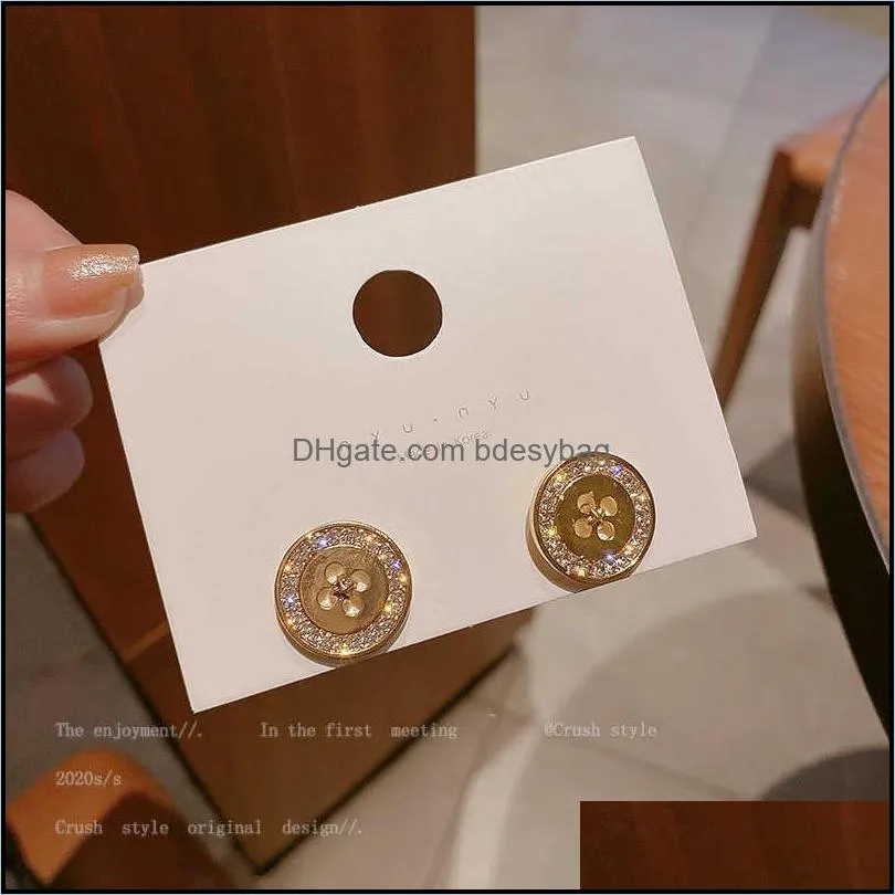 925 silver needle charm inlaid diamond button earrings fashion personality temperament baroque earrings