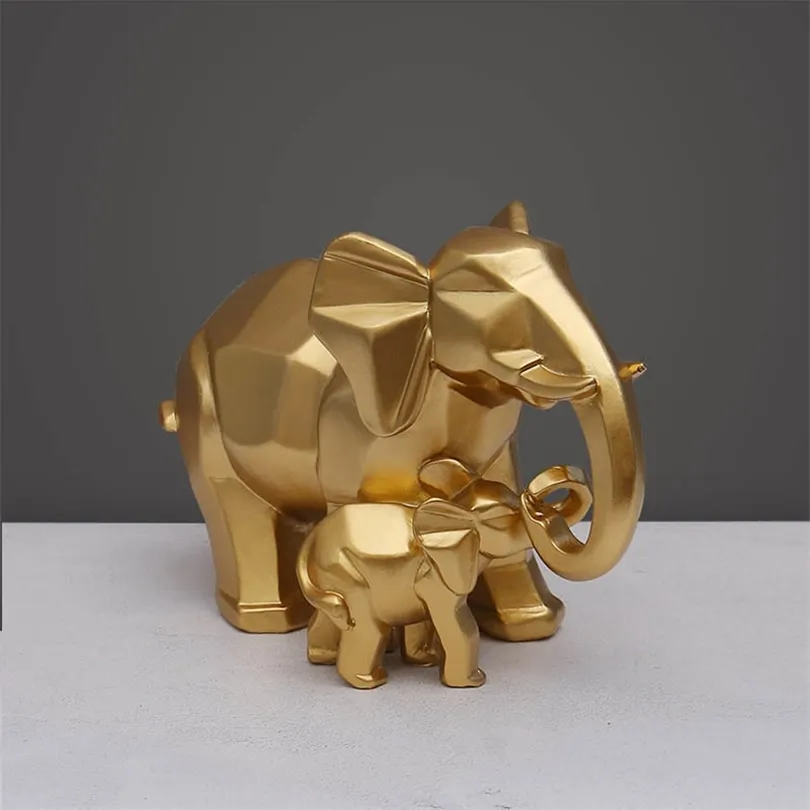 Semplice e moderno geometrico elefante d'oro madre e bambino decorazione resina decorazione della casa statua mestiere intaglio statua animale regalo 201212