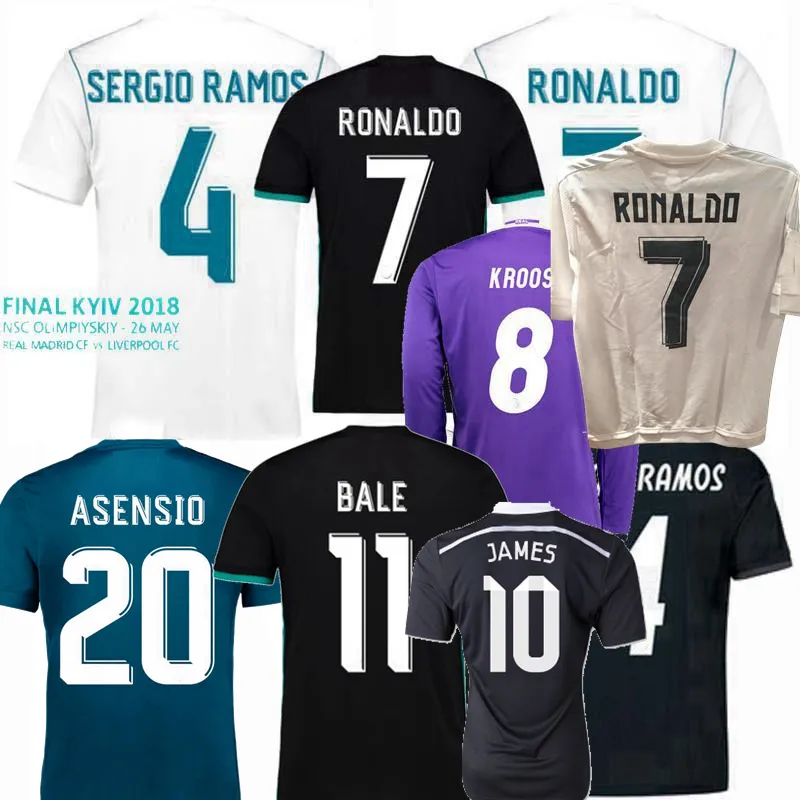 2013 2014 2014 2015 2016 Retro classico Real Madrid Jerseys di calcio Benzema Marcelo ISCO Bale Sergio Ramos 13/11/16/16/17 Casa a distanza Camicia da calcio