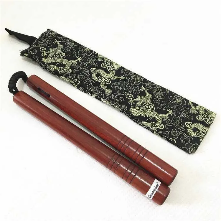 Retail/wholesale wooden nunchakus ebony wood rope diamond knot wood rope two section stick nunchaku combat nunchuck with bag 