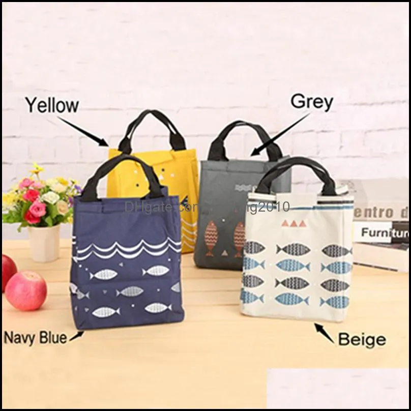 canvas portable lunch bento insulation bags thick aluminum foil canteen box printing fish music sky lunch storage insulation bag dh0450